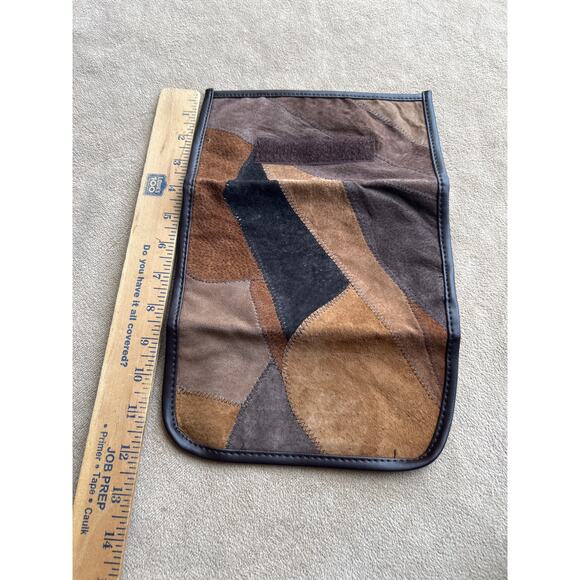 Vintage Style Patchwork Suede Purse Brown Pig Leather Wallet Shoulder Bag - Picture 10 of 12